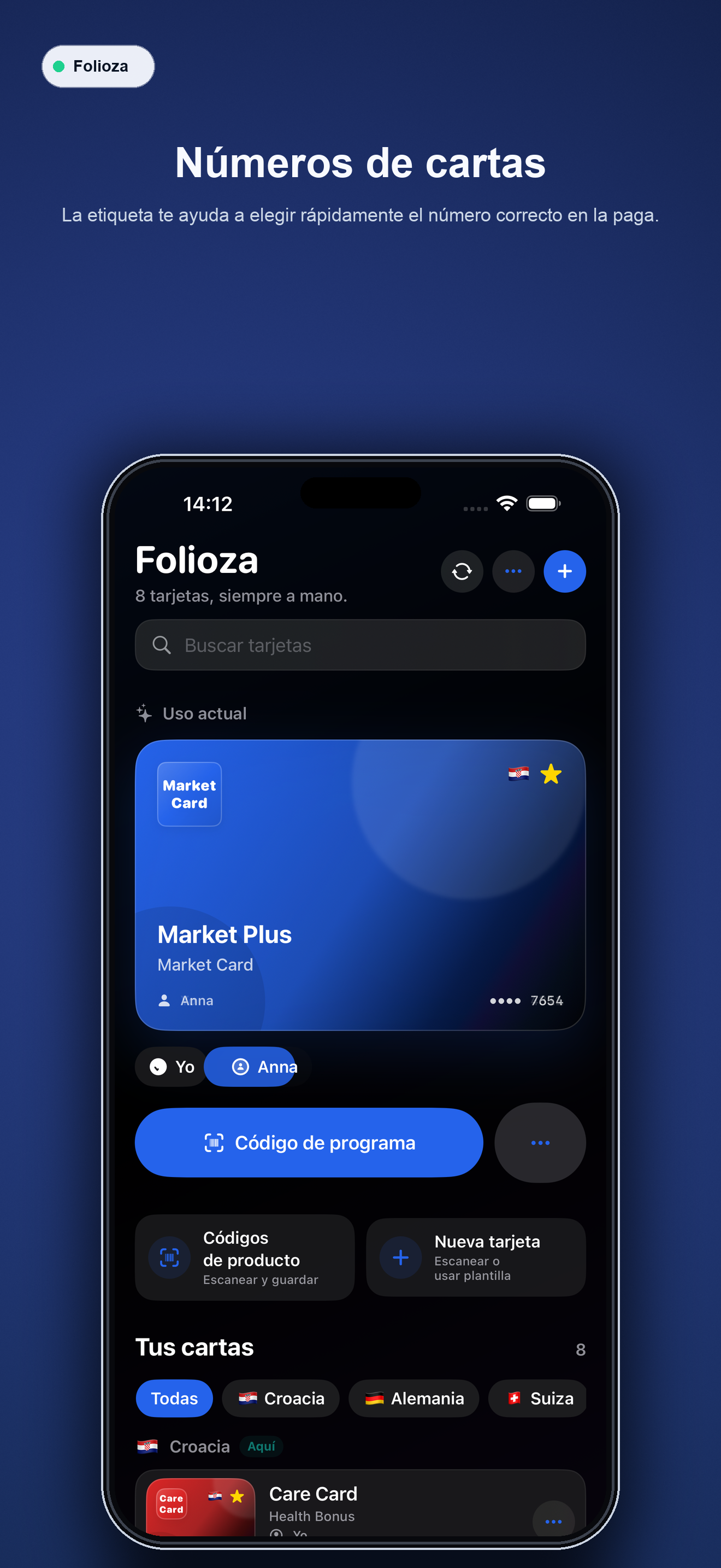 Folioza Perfiles para varios números de tarjeta