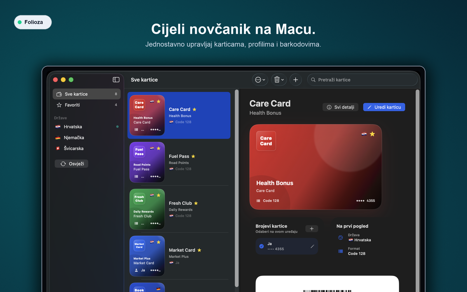 Folioza Mac upravljanje s pretragom i favoritima