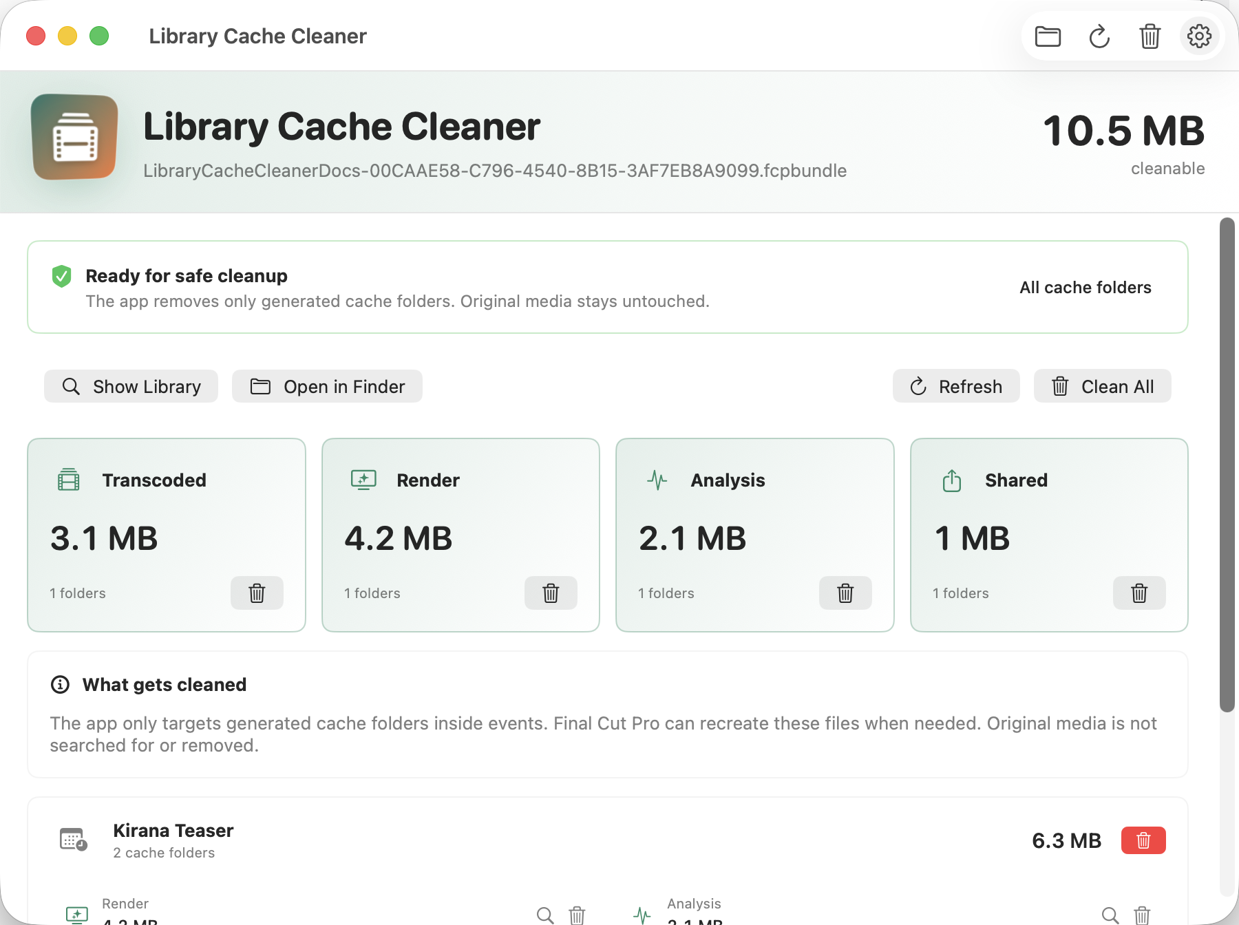 Library Cache Cleaner Scan results by category