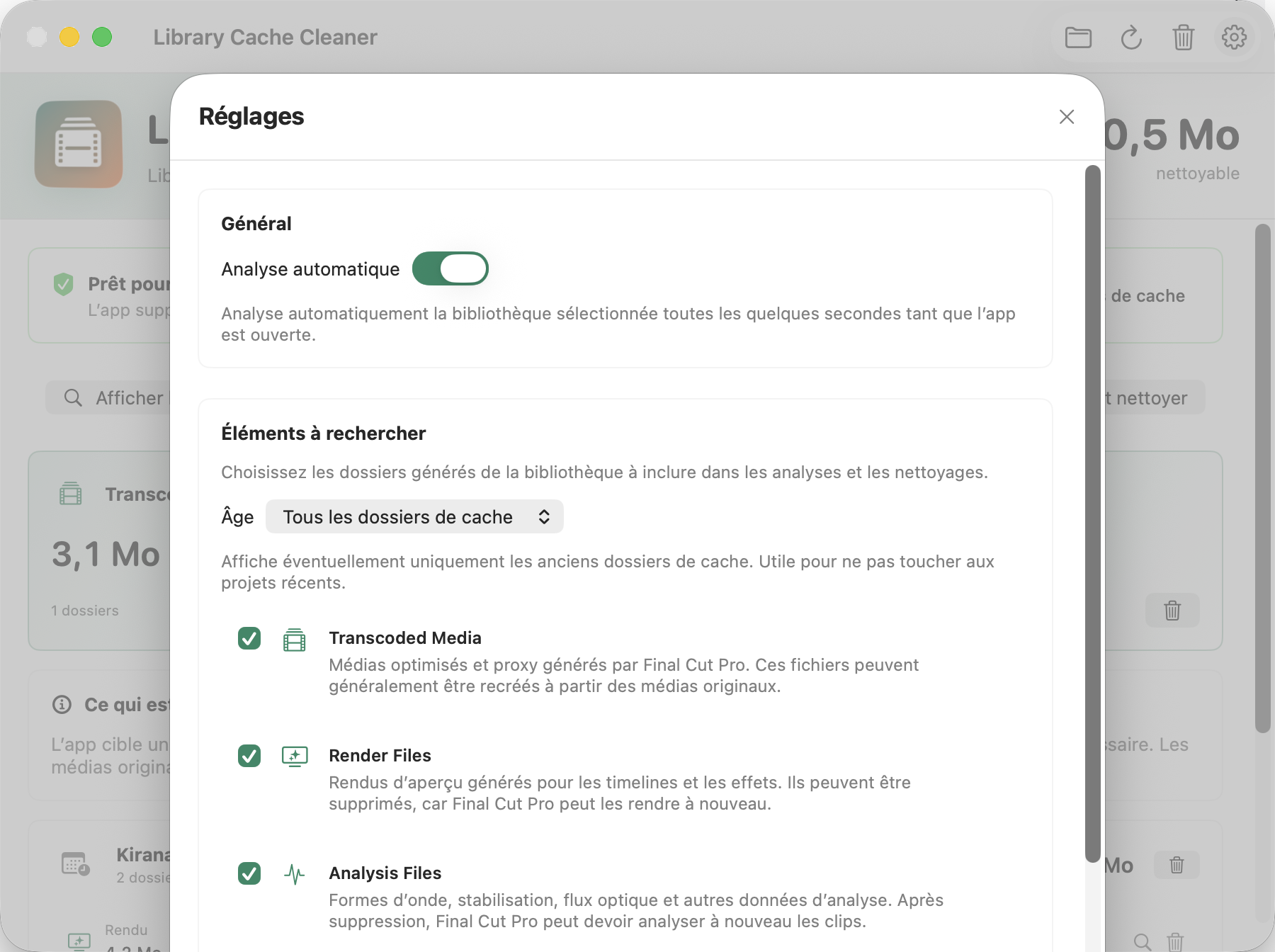 Library Cache Cleaner Types de recherche et autoscan
