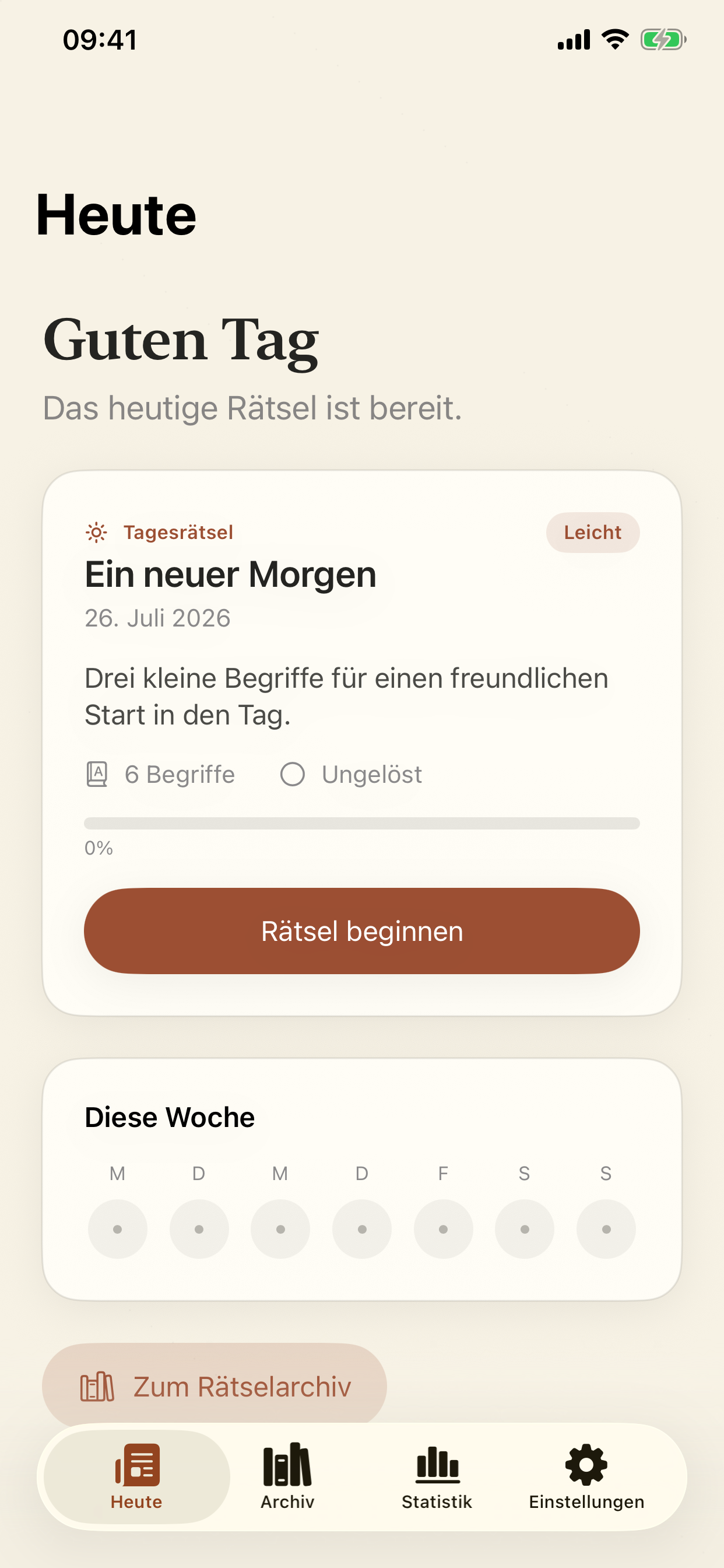 Rätselblatt Das tägliche Rätsel mit Wochenüberblick