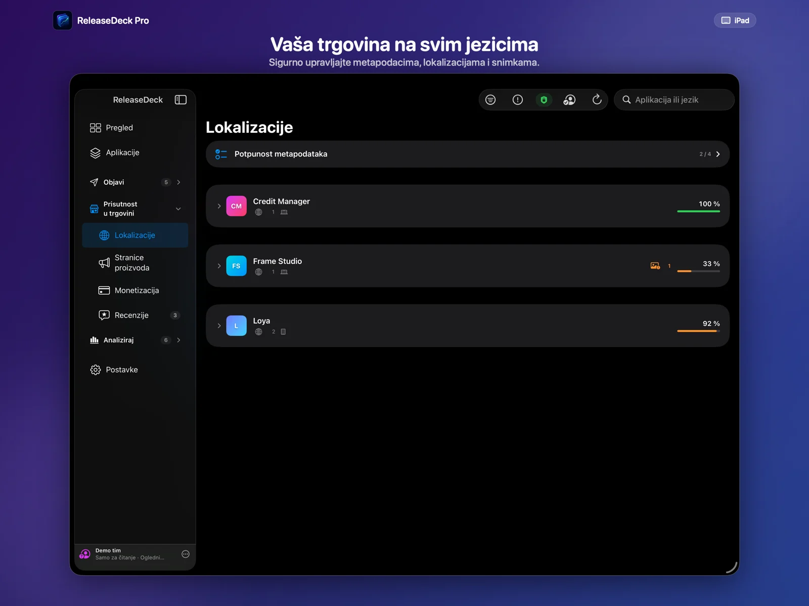 ReleaseDeck Pro Upravljaj metapodacima i lokalizacijama