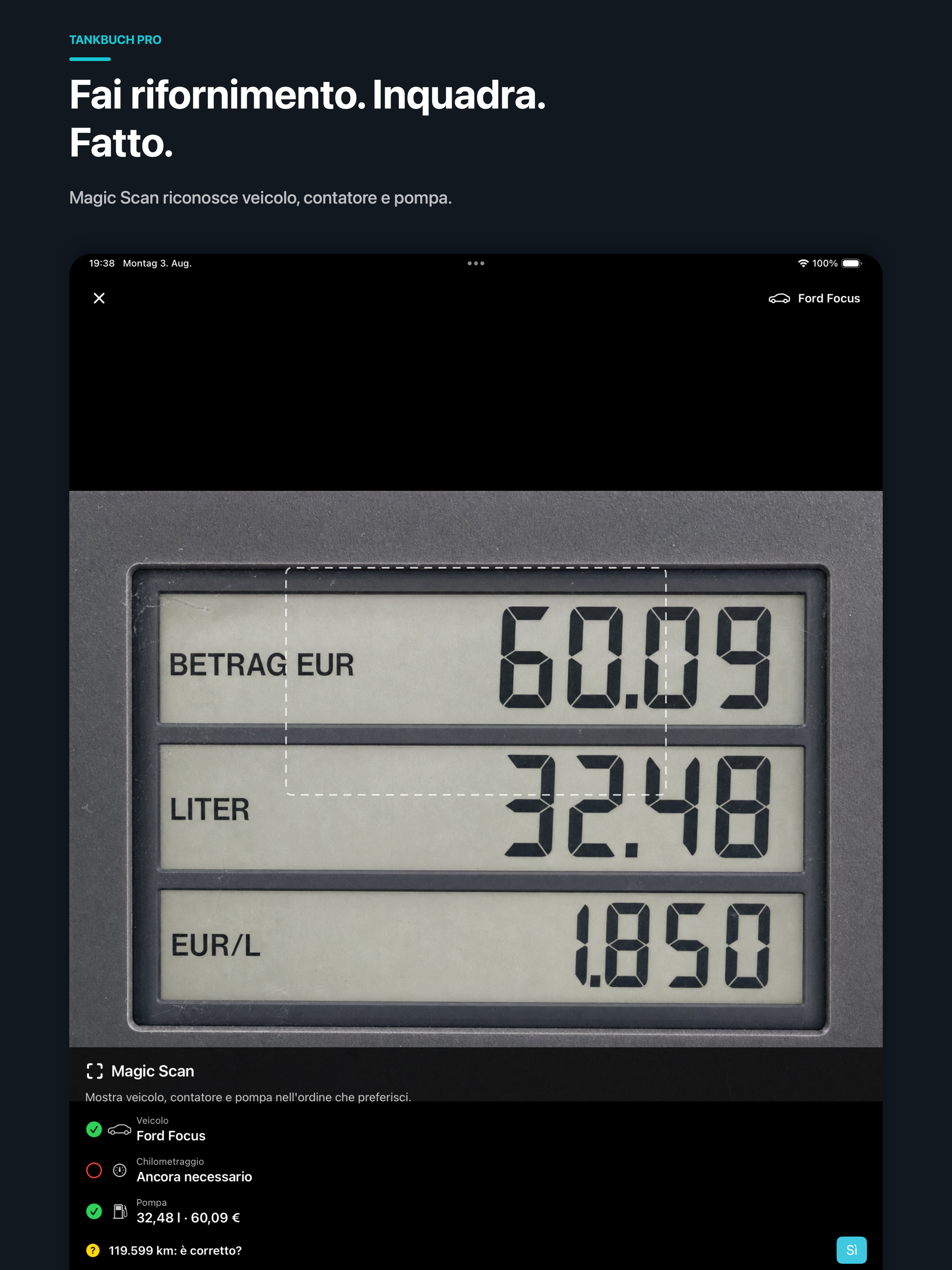 Carburante Pro Magic Scan riconosce i valori sul dispositivo