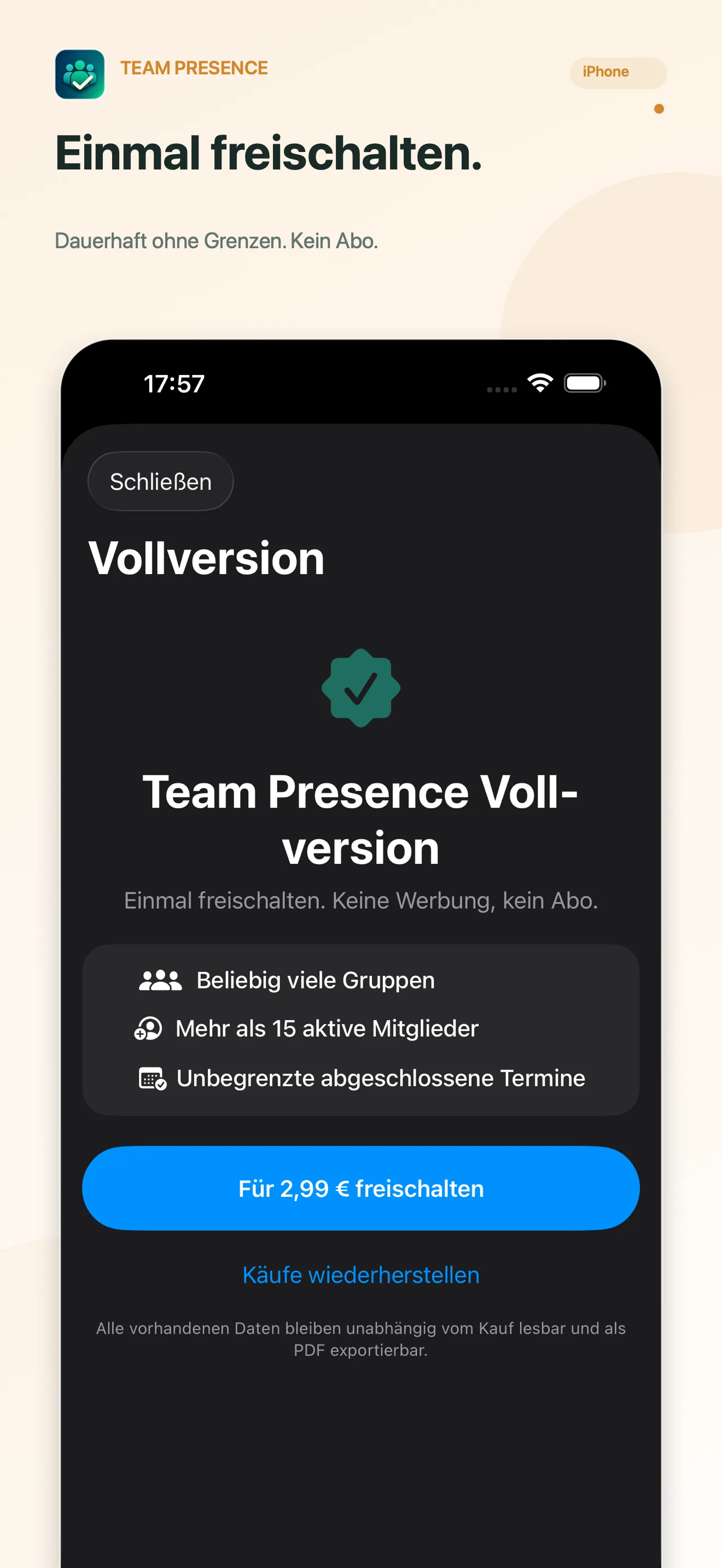 Team Presence Vollversion einmalig freischalten