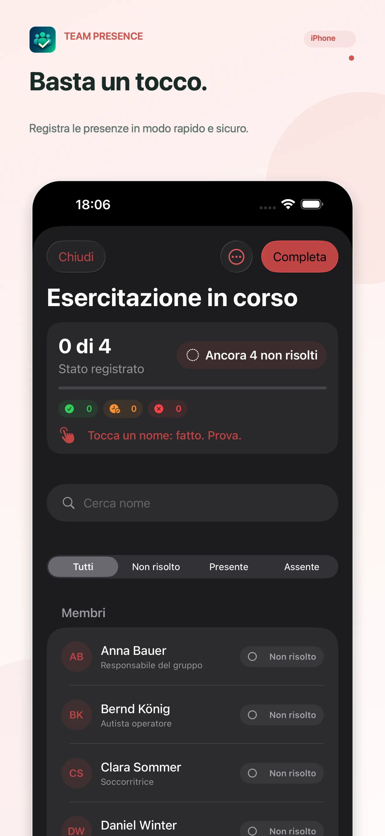 Team Presence Registra la presenza con un tocco