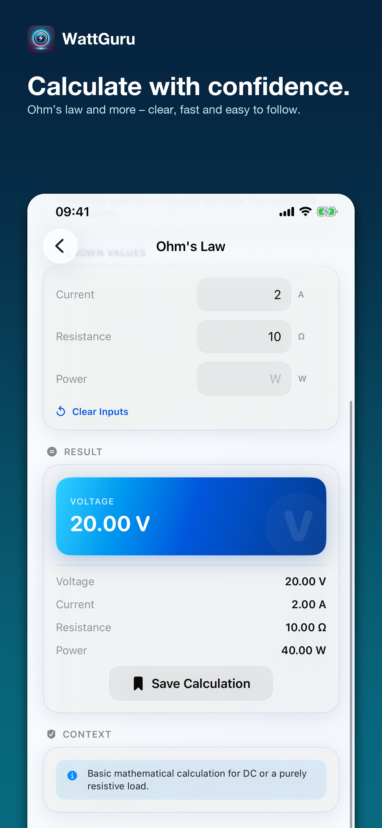 WattGuru Ohm's law calculator