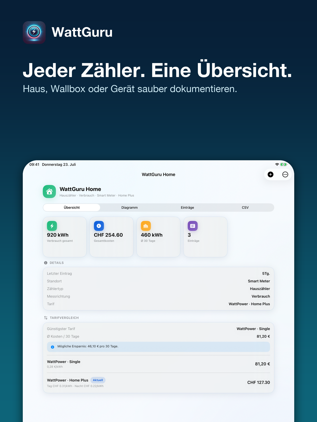WattGuru Zählerdetails und Tarife