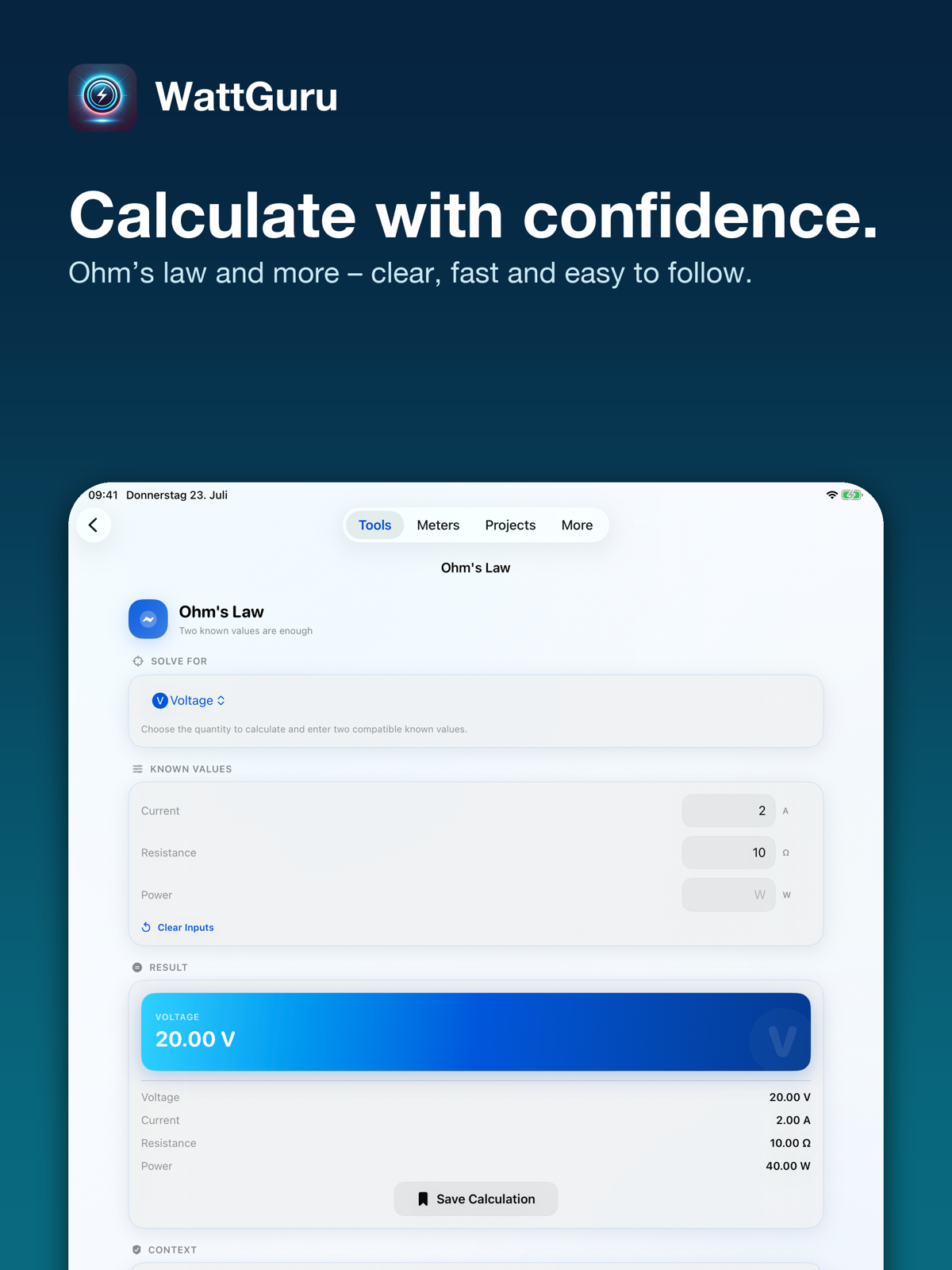 WattGuru Ohm's law calculator